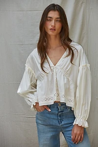 Ivory Eyelet Collared Top