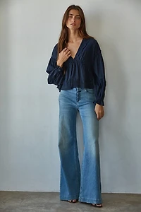 Navy Eyelet Collared Top