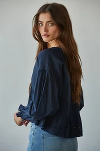 Navy Eyelet Collared Top