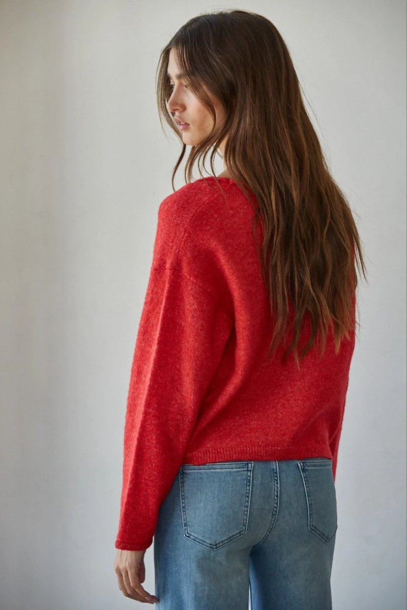 Red V-neck Cardigan
