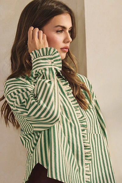 Green Ruffle Button Down Top