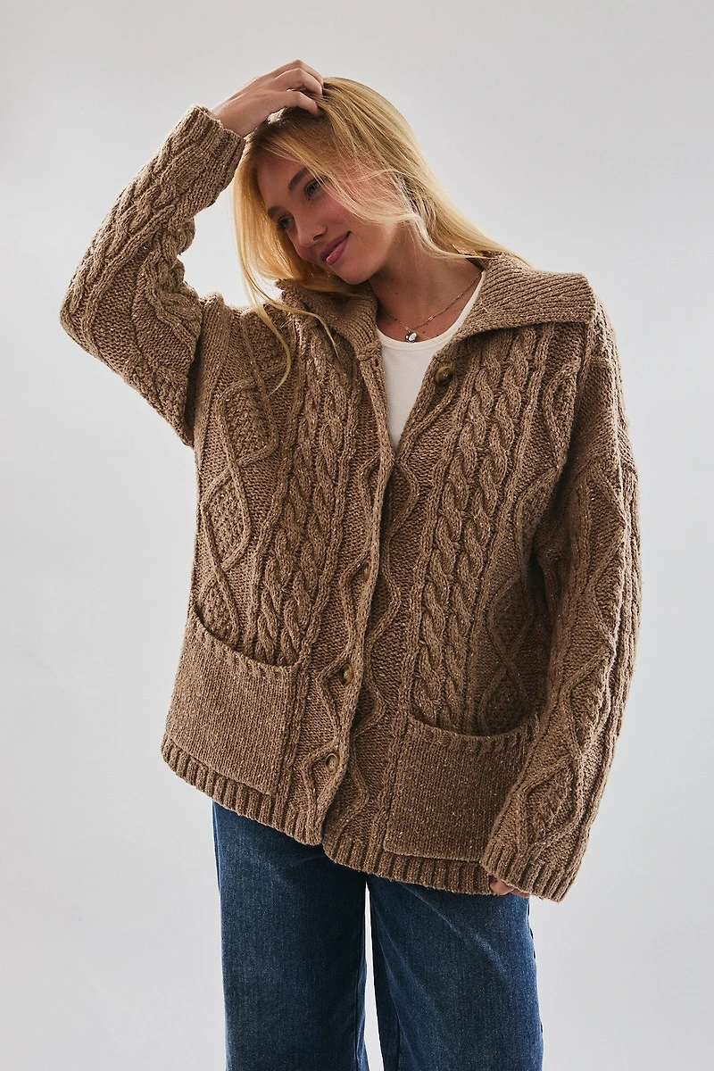 Beige Front Pocket Oversized Cardigan