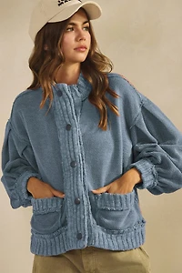 Denim Washed Trim Cardigan Jacket