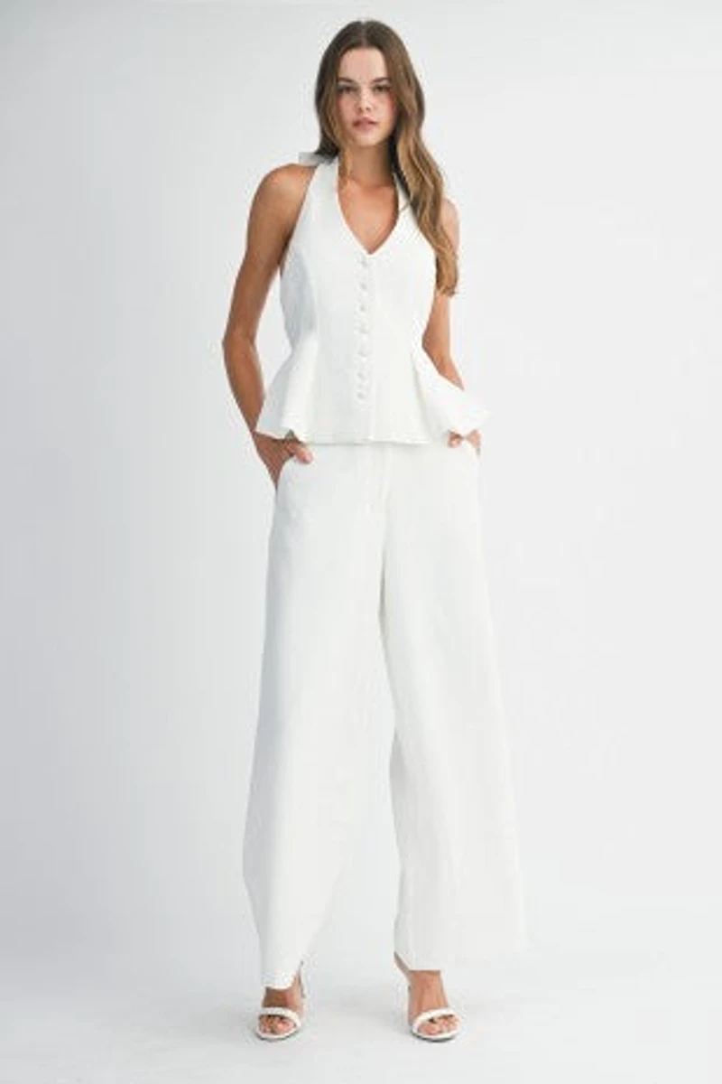 Solid Halter Top And Long Pants Set