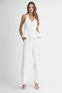 Solid Halter Top And Long Pants Set