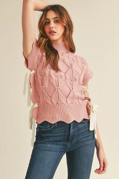 Blush Pink Mock Neck Cropped Sweater Vest