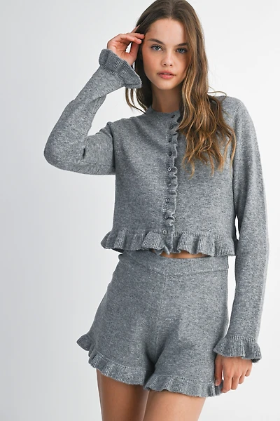 Gray Ruffle Knit Set