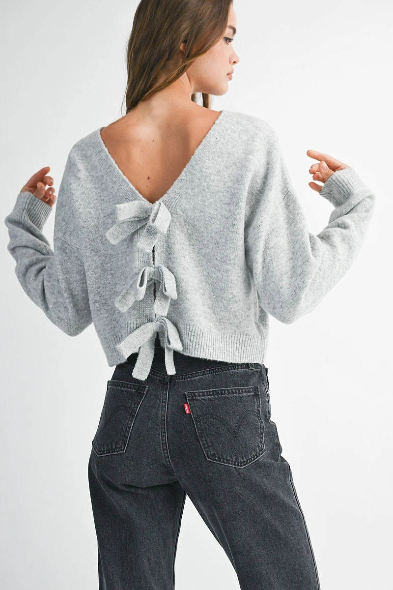 Gray Reversible Bow Sweater