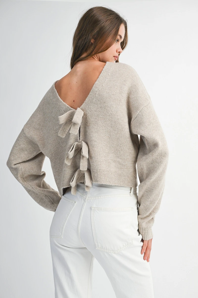 Tan Reversible Bow Sweater