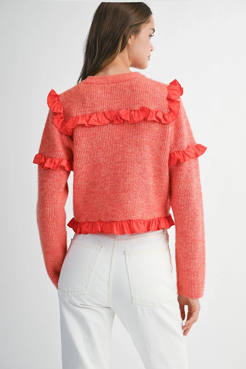 Red Ruffle Knit Sweater