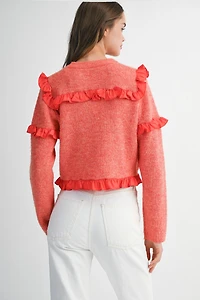 Red Ruffle Knit Sweater