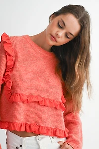 Red Ruffle Knit Sweater