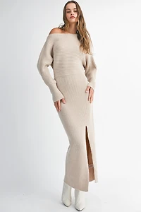 Tan Off Shoulder Knit Dress