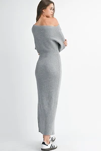 Gray Off Shoulder Knit Dress