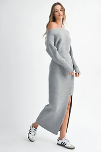 Gray Off Shoulder Knit Dress