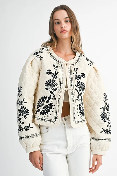 Floral Embroidery Quilted Jacket