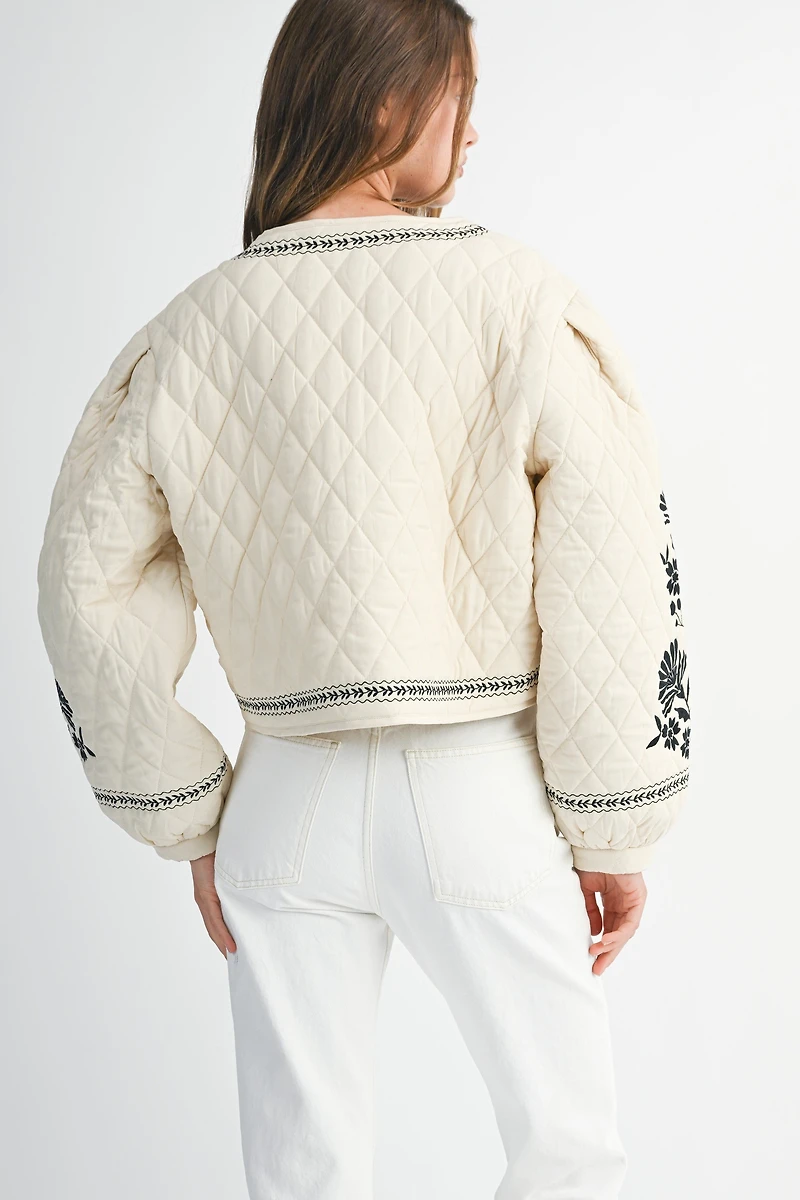Floral Embroidery Quilted Jacket