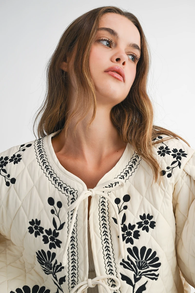 Floral Embroidery Quilted Jacket