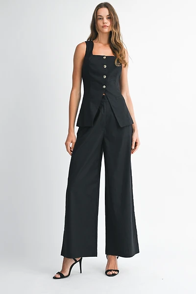 Black Button Down Top & Pant Set