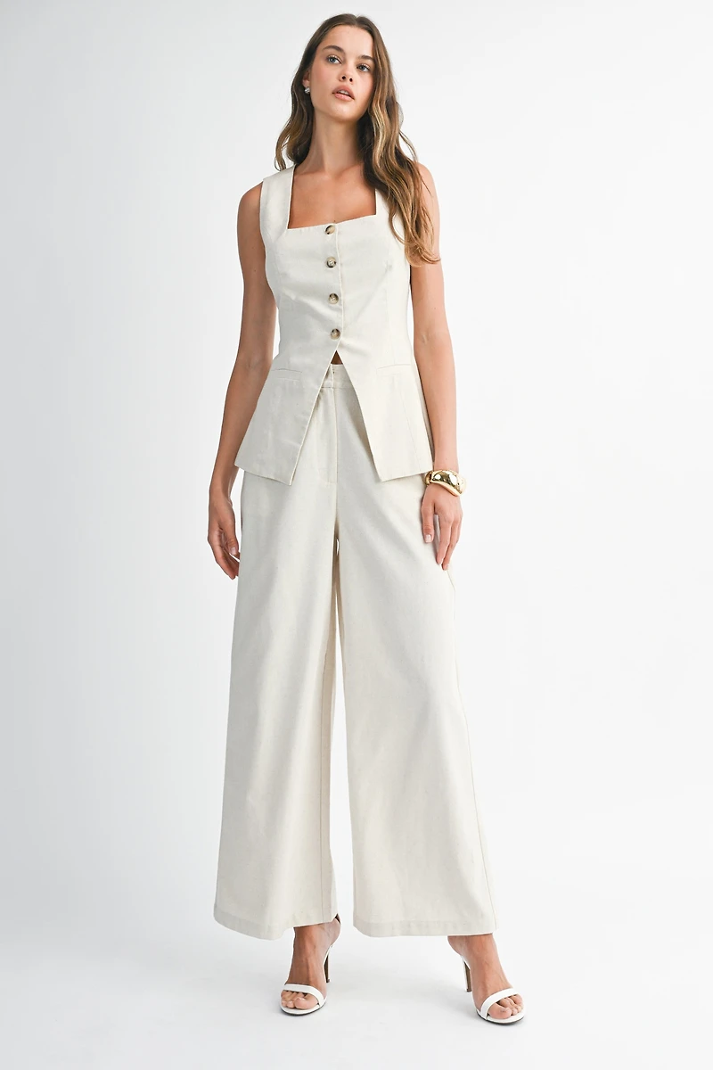 Oatmeal Button Down Top & Pant Set