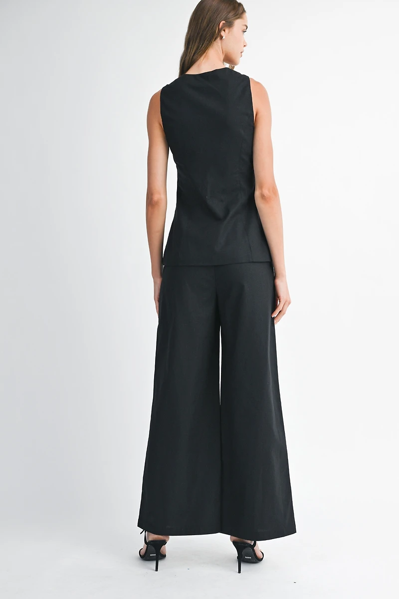 Black Button Down Top & Pant Set