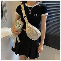 RAFFIA STRAW WAIST FANNY PACK CROSSBODY BELT BAG