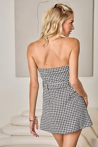 Strapless Checkered Mini Romper