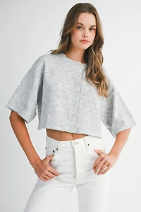 Gray Half Sleeve Crop Cardigan