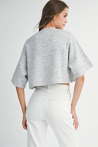 Gray Half Sleeve Crop Cardigan