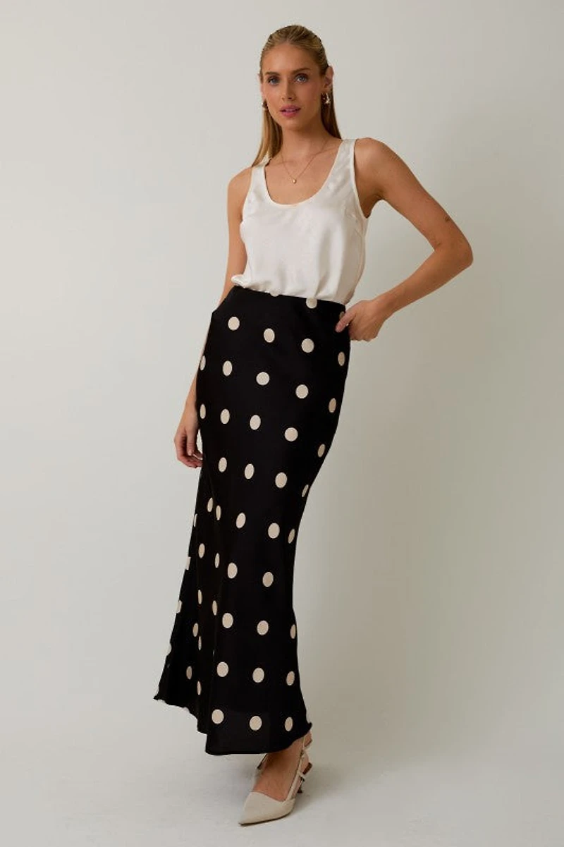 Black Polka Dot Midi Skirt