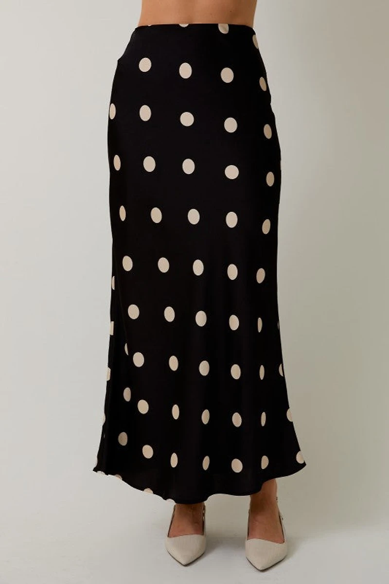 Black Polka Dot Midi Skirt