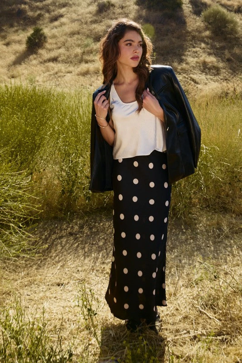 Black Polka Dot Midi Skirt