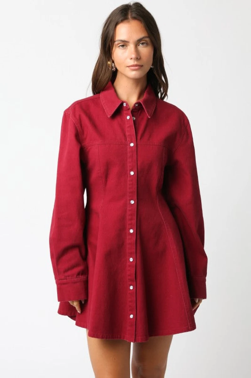 Burgundy Lea Button Dress