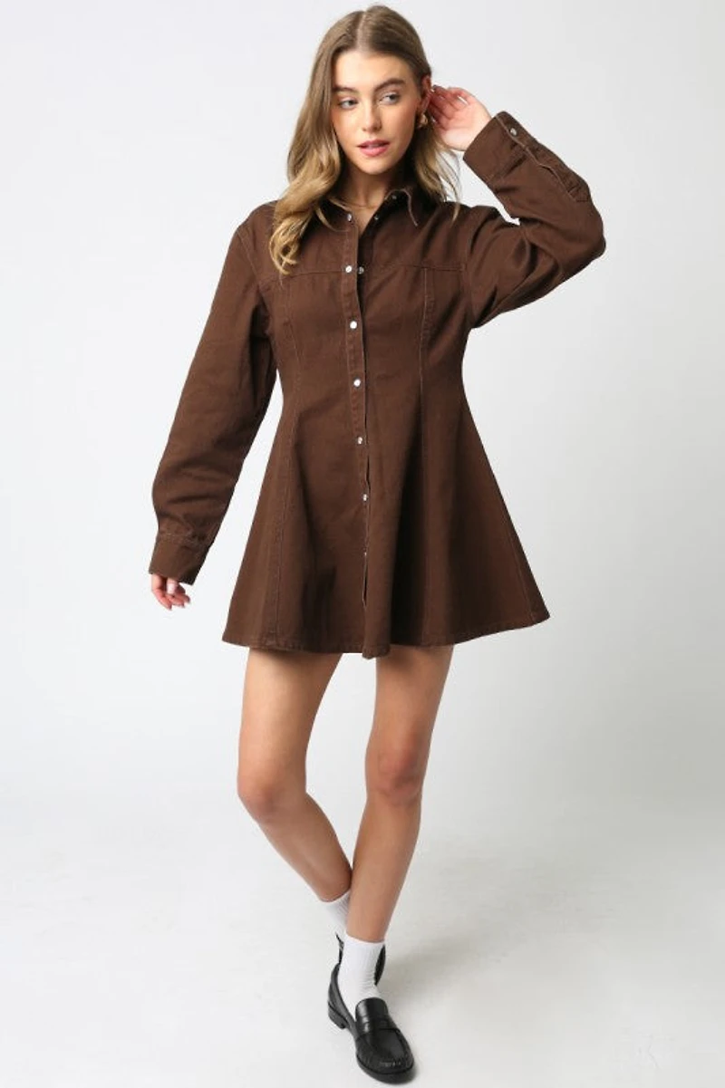 Brown Lea Button Dress