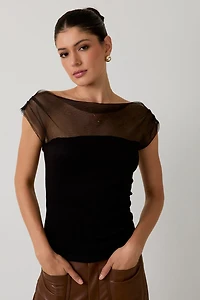 Black Mesh Drape Top