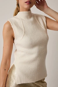 Cream Mock Neck Sleeveless Sweater