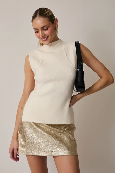 Cream Mock Neck Sleeveless Sweater