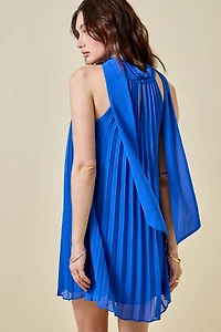 Blue Pleated Mini Dress