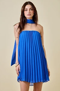 Blue Pleated Mini Dress