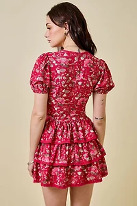 Red Floral Ruffle Romper Dress