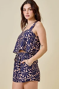 Navy Print Top & Shorts Set