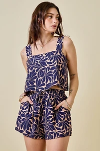 Navy Print Top & Shorts Set