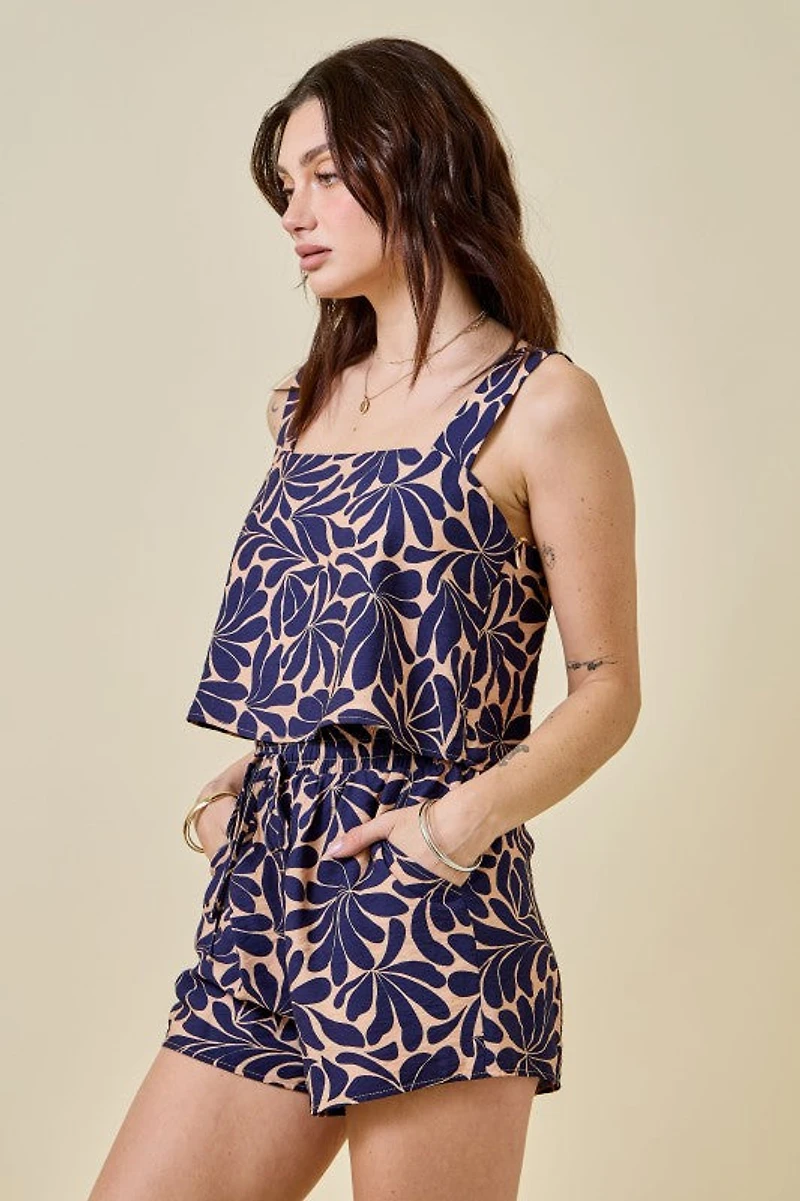 Navy Print Top & Shorts Set