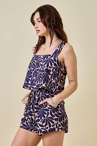 Navy Print Top & Shorts Set