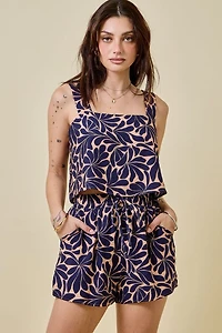 Navy Print Top & Shorts Set