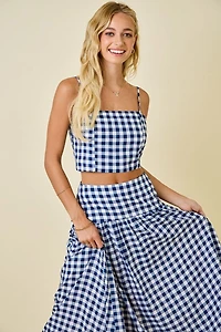 Navy & White Gingham Cropped Tank