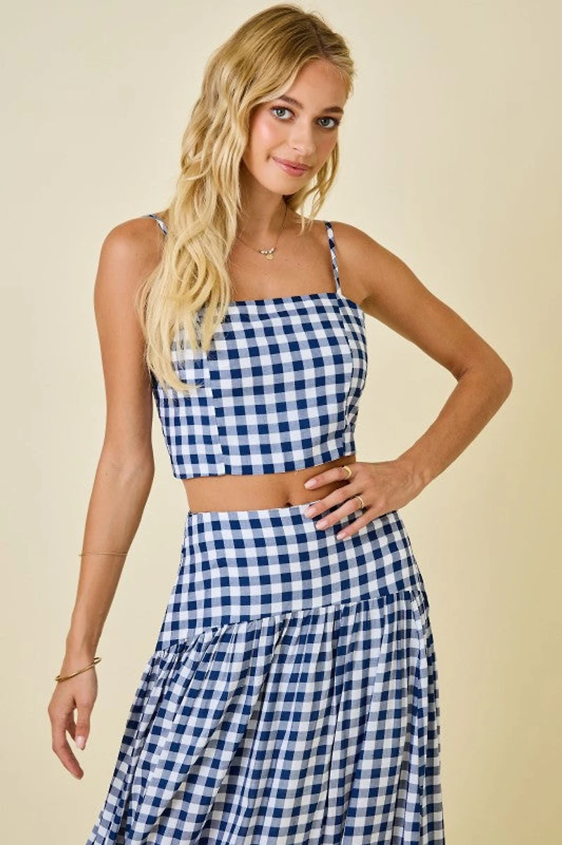 Navy & White Gingham Cropped Tank