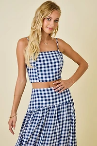 Navy & White Gingham Cropped Tank