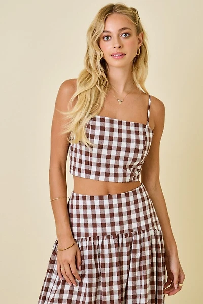 Brown & White Gingham Cropped Tank