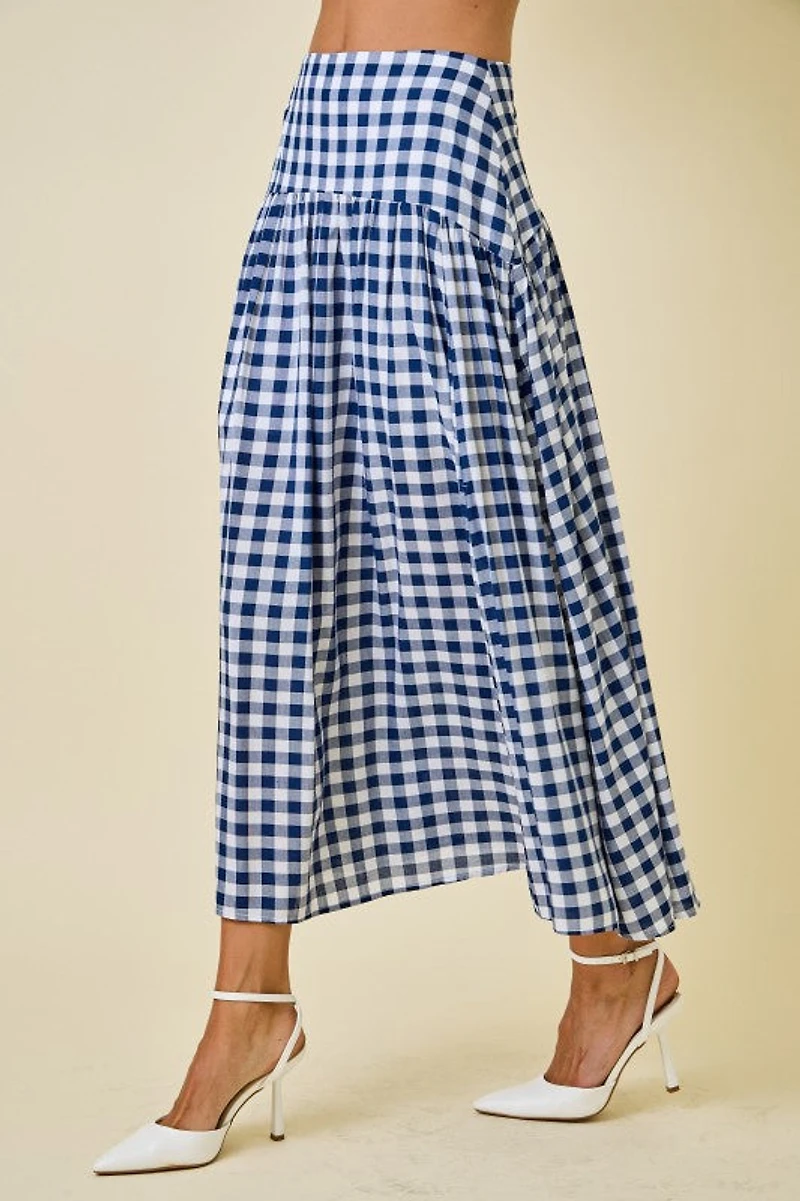 Navy & White Gingham Maxi Skirt